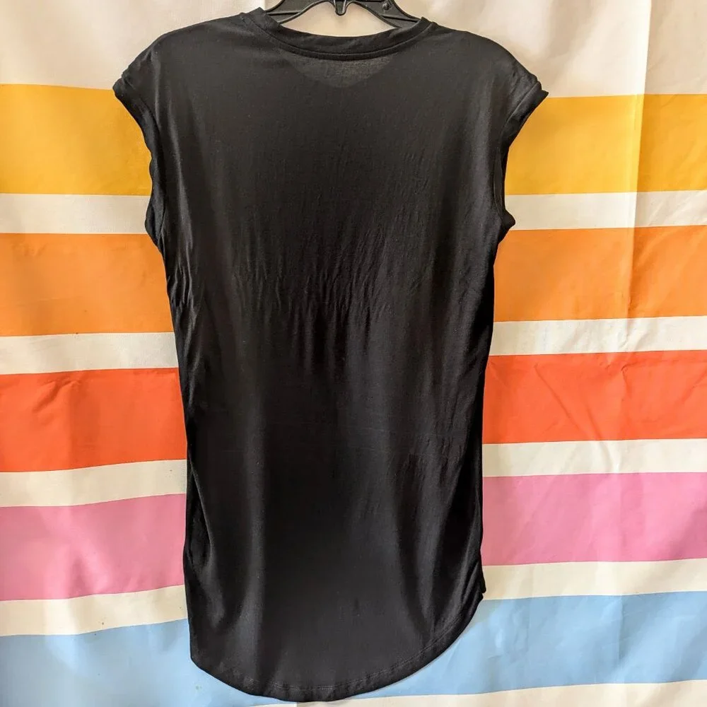 Allsaints Rip It Up Tunic Tee Black Grey Tone Abstract Graphic High Low Hem - Picture 2 of 12